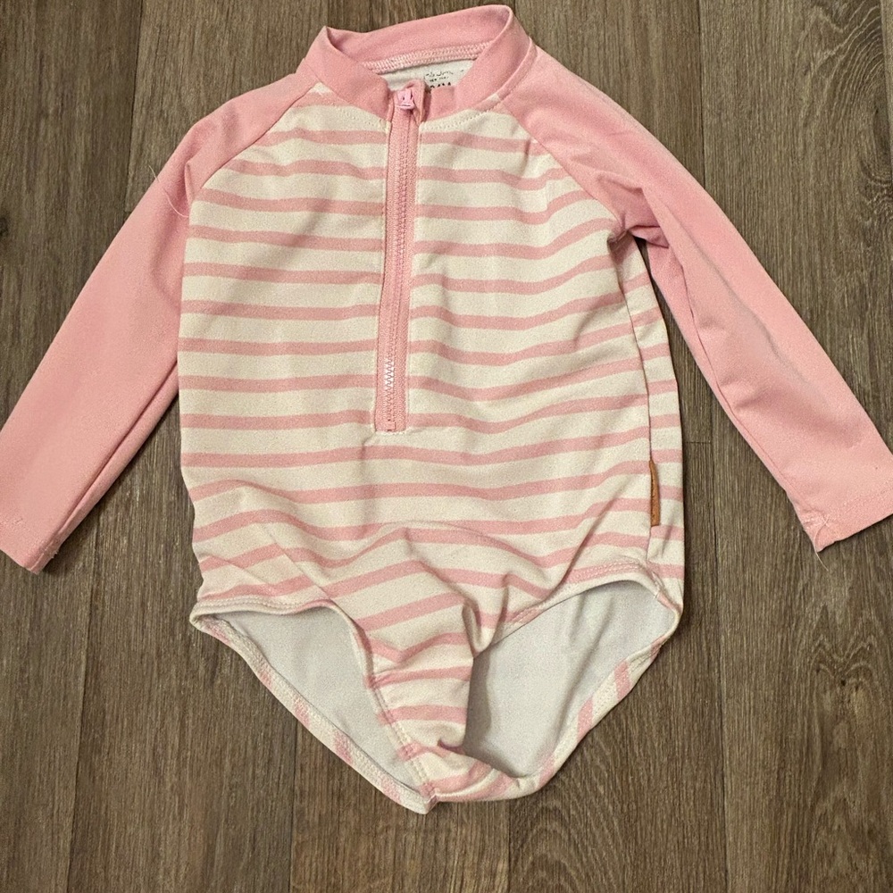 Pink Striped Long Sleeve Swimsuit 24 mo
